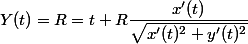 Y(t) = R = t + R\dfrac{x'(t)}{\sqrt{x'(t)^2 + y'(t)^2}}
